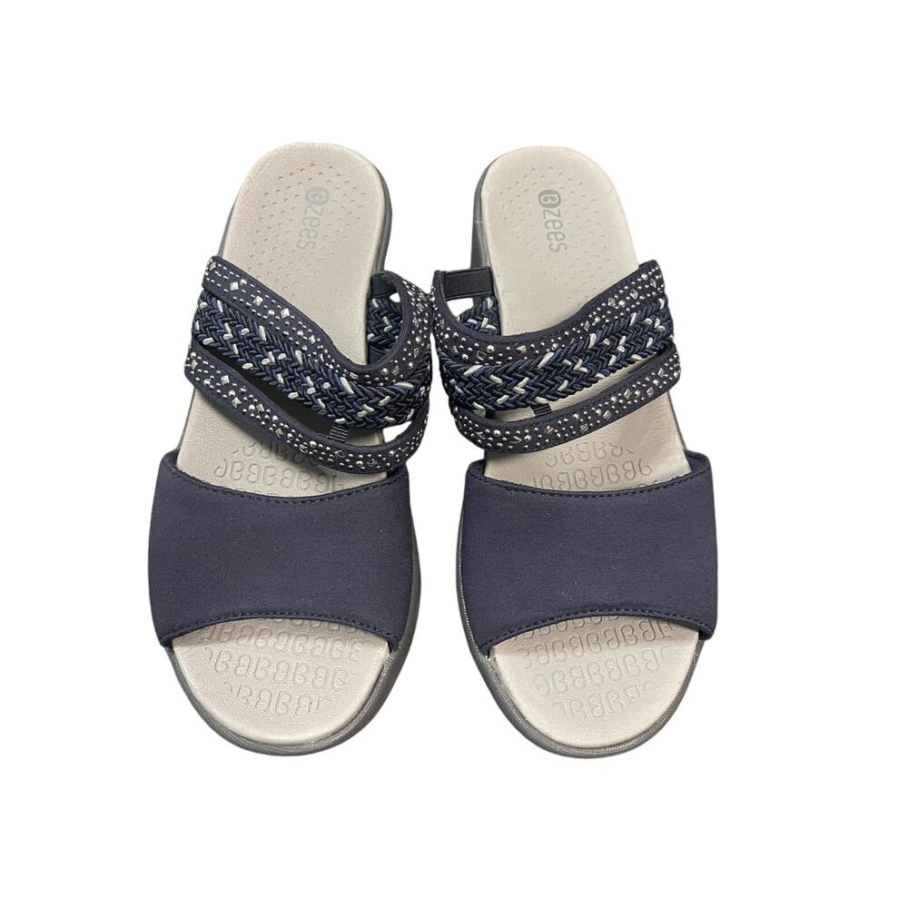 BZees Women's Fireworks Wedge Sandal Navy Woven Size 6